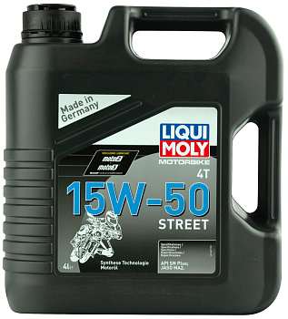 НС-синтетическое моторное масло для 4-тактных мотоциклов Motorbike 4T Street 15W-50 4 л. артикул 1689 LIQUI MOLY